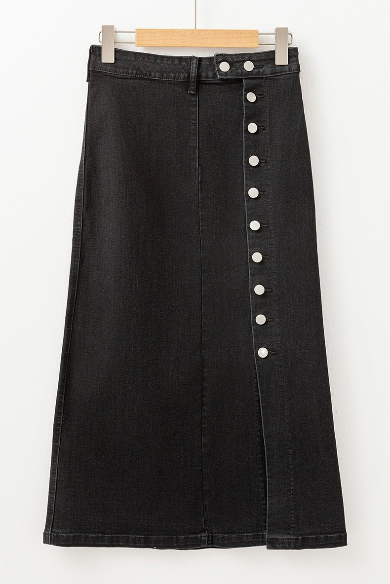 Midi Dress - Button Slit Denim Style - MRC STOREskirtMy StoreWomen’s Midi Dress - Button Slit Denim Style My Store MRC STORECJQZ238026503CXBlackL