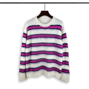 Striped Loose Fit Sweater – High Street Style - MRC STORESweaters & HoodiesMy StoreHigh Street Loose - Fit Striped Sweater – Trendy American Style for Autumn - MRC STOREMRC STORECJYD223595710JQApricot PurpleL