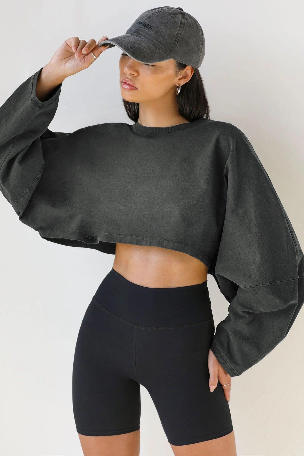 Round Neck Distressed Sweater – Short Sports - MRC STORESweaters & HoodiesMy StoreWomen's Round Neck Distressed Sports Sweater – European & American Short Pullover - MRC STOREMRC STORECJWY215995807GTDark GrayL