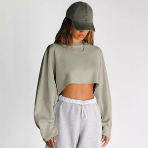 Round Neck Distressed Sweater – Short Sports - MRC STORESweaters & HoodiesMy StoreWomen's Round Neck Distressed Sports Sweater – European & American Short Pullover - MRC STOREMRC STORECJWY215995807GTDark GrayL