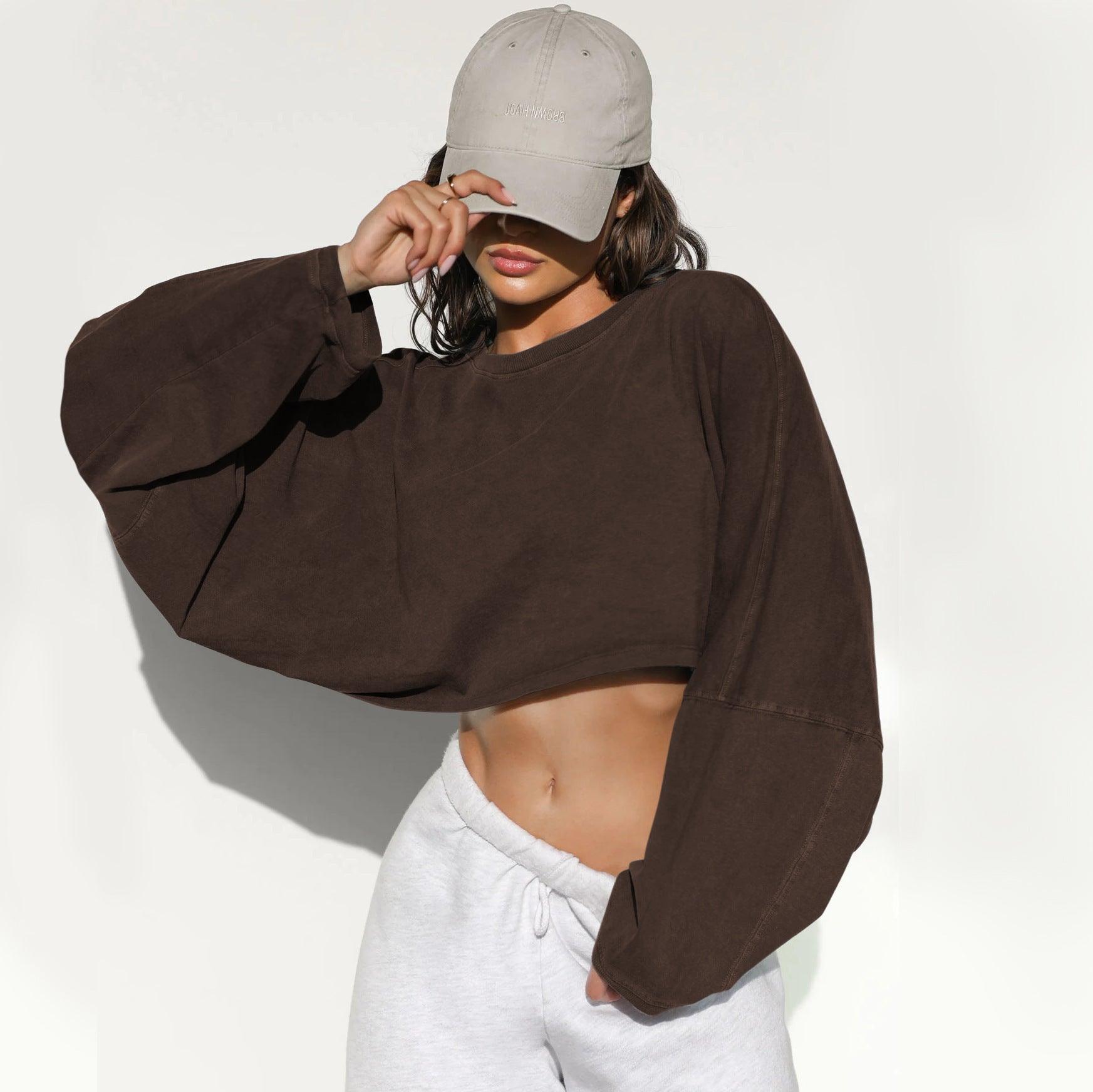 Round Neck Distressed Sweater – Short Sports - MRC STORESweaters & HoodiesMy StoreWomen's Round Neck Distressed Sports Sweater – European & American Short Pullover - MRC STOREMRC STORECJWY215995823WDBrownL
