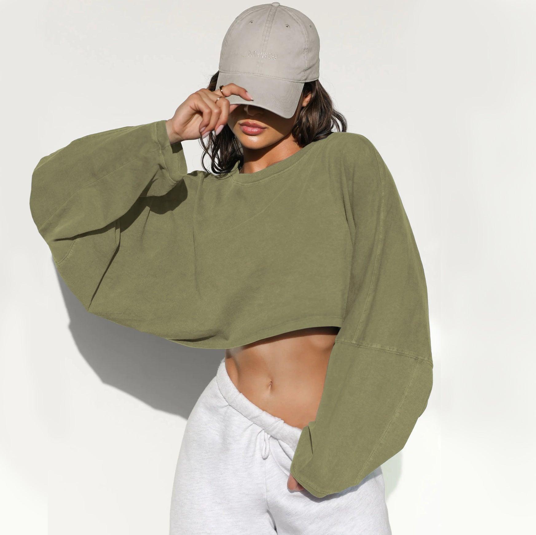 Round Neck Distressed Sweater – Short Sports - MRC STORESweaters & HoodiesMy StoreWomen's Round Neck Distressed Sports Sweater – European & American Short Pullover - MRC STOREMRC STORECJWY215995835IRGreenL