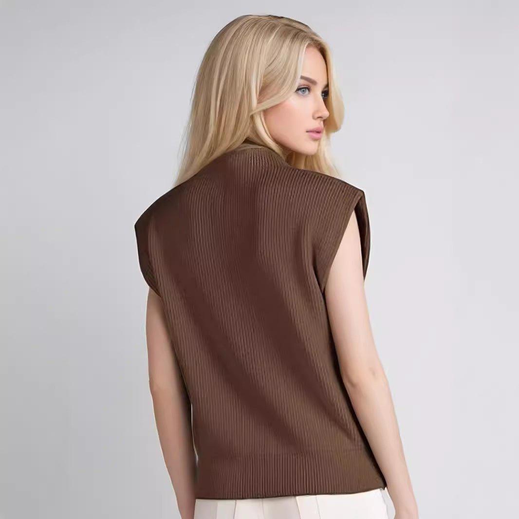 Apricot turtleneck vest sweater with an abstract pattern, stylish and cozy for casual wear from My Store's sweaters and hoodies collection.