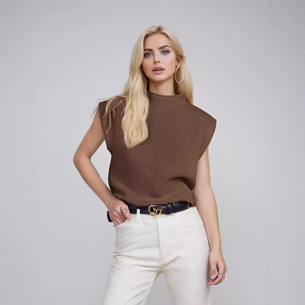 Apricot turtleneck vest sweater with abstract pattern from My Store, showcasing a cozy, stylish knit design.