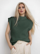 Apricot turtleneck vest sweater with an abstract pattern, designed by My Store, for a stylish layered look.