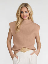 Apricot turtleneck vest sweater with an abstract pattern, stylish and cozy, from My Store's collection of sweaters and hoodies.