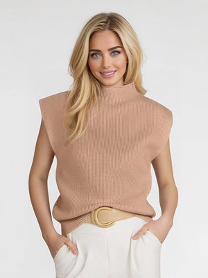 Apricot turtleneck vest sweater with an abstract pattern, stylish and cozy, from My Store's collection of sweaters and hoodies.
