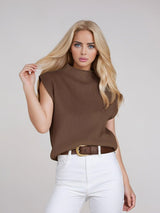 Apricot turtleneck vest sweater with an abstract pattern, stylish and cozy, made by My Store in the Sweaters & Hoodies category.