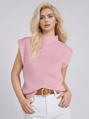 Apricot turtleneck vest sweater with abstract pattern from My Store, featuring a cozy, stylish design in a soft knit fabric.