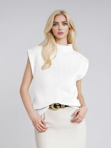 Apricot turtleneck vest sweater with abstract pattern from My Store, casual style, featuring a cozy, textured knit design.