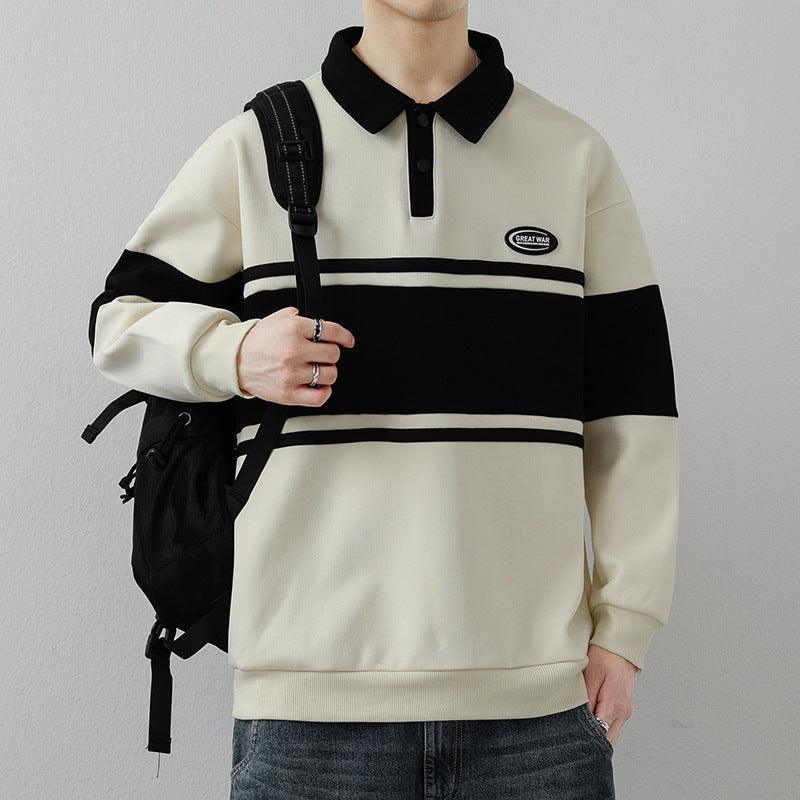 Men's Lapel Street Style Striped Pullover High - End Fashion Top - MRC STORESweaters & HoodiesMy StoreMen's Lapel Street Style Striped Pullover High - End Fashion Top - MRC STOREMRC STORECJWY200719402BYBeigeL