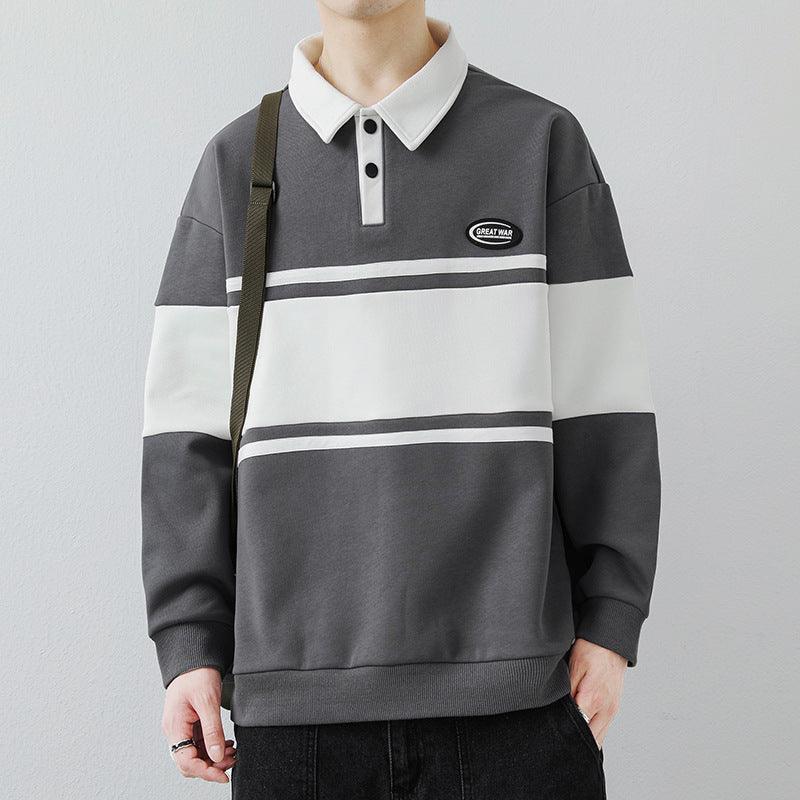 Men's Lapel Street Style Striped Pullover High - End Fashion Top - MRC STORESweaters & HoodiesMy StoreMen's Lapel Street Style Striped Pullover High - End Fashion Top - MRC STOREMRC STORECJWY200719407GTGrayL