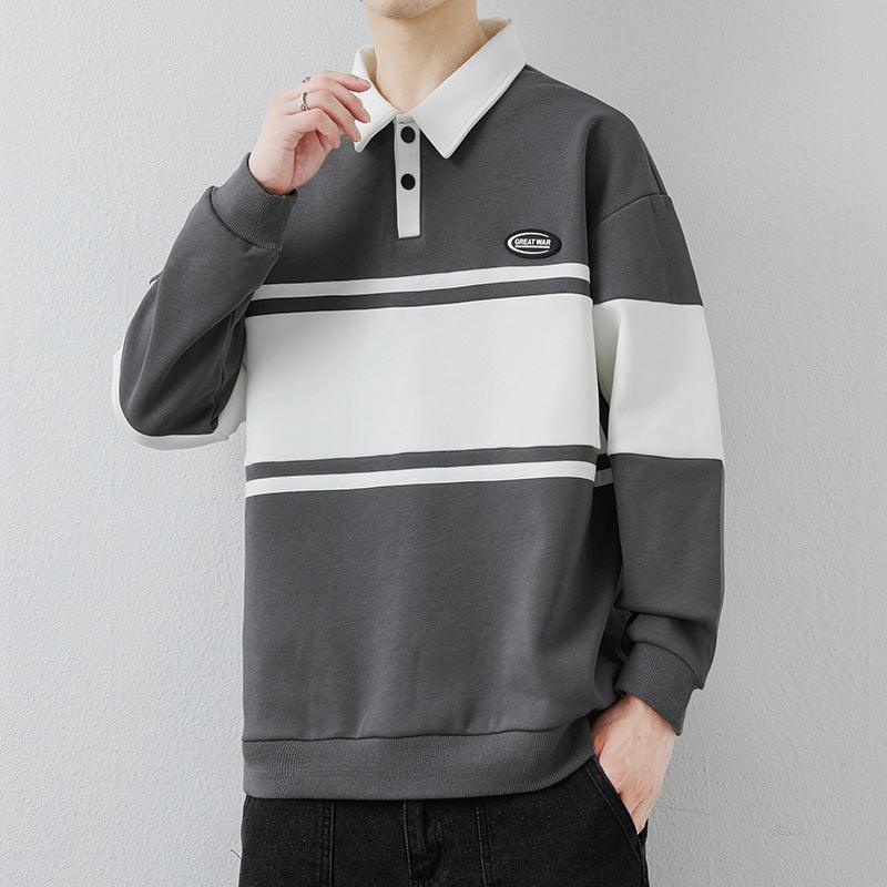 Men's Lapel Street Style Striped Pullover High - End Fashion Top - MRC STORESweaters & HoodiesMy StoreMen's Lapel Street Style Striped Pullover High - End Fashion Top - MRC STOREMRC STORECJWY200719407GTGrayL