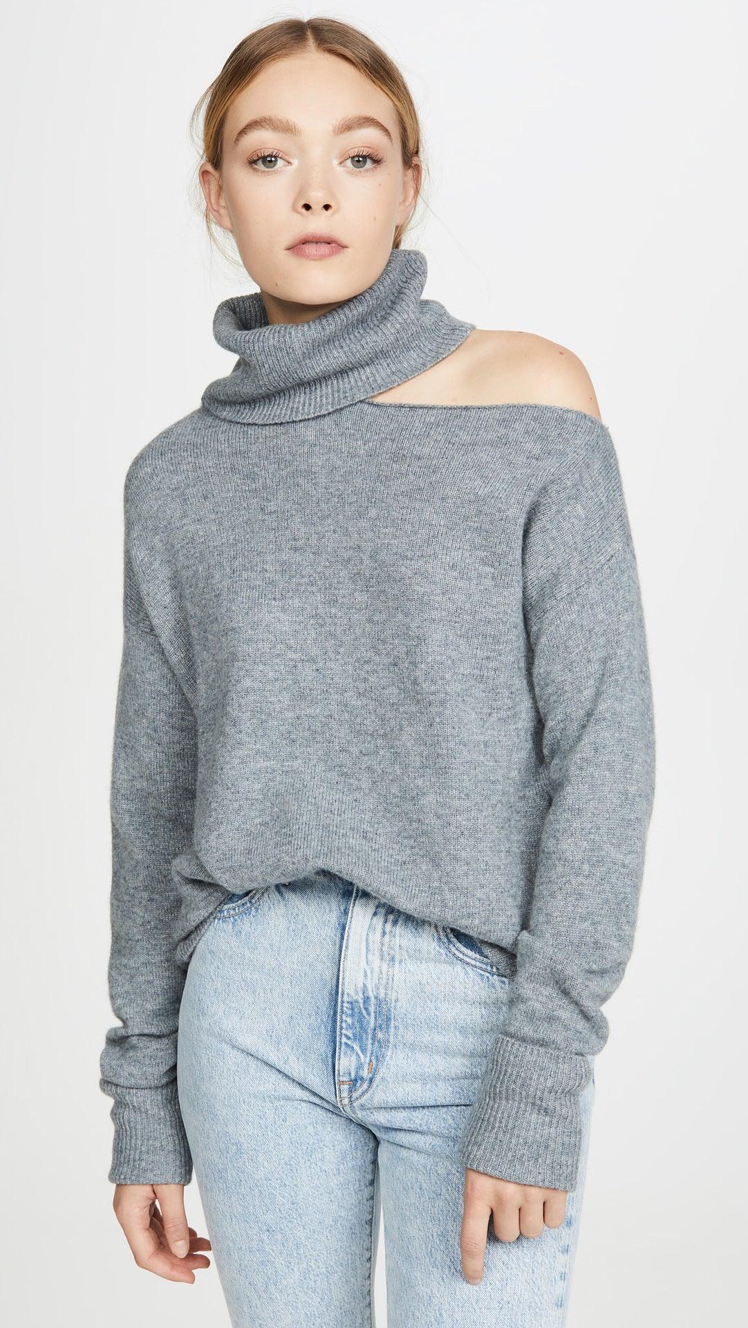 Elegant Off Shoulder Women's Sweater with Abstract Design - MRC STORESweaters & HoodiesMy StoreElegant Off Shoulder Women's Sweater with Abstract Design - MRC STOREMRC STORECJMY225336127AZLight GrayL