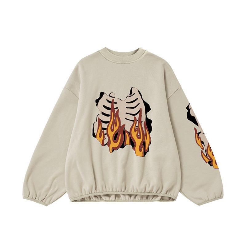 Flame Ribcage Oversized Sweatshirt – Streetwear - MRC STORESweaters & HoodiesMy StoreFlame Ribcage Graphic Oversized Sweatshirt – Trendy streetwear fashion - MRC STOREMRC STORECJWY217521005EVLight KhakiL