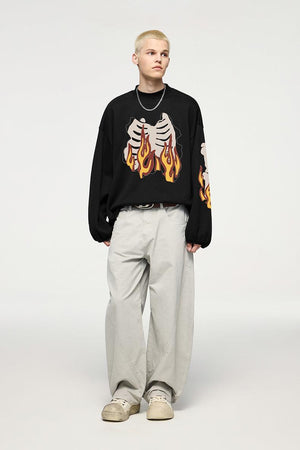Flame Ribcage Oversized Sweatshirt – Streetwear - MRC STORESweaters & HoodiesMy StoreFlame Ribcage Graphic Oversized Sweatshirt – Trendy streetwear fashion - MRC STOREMRC STORECJWY217521002BYBlackL