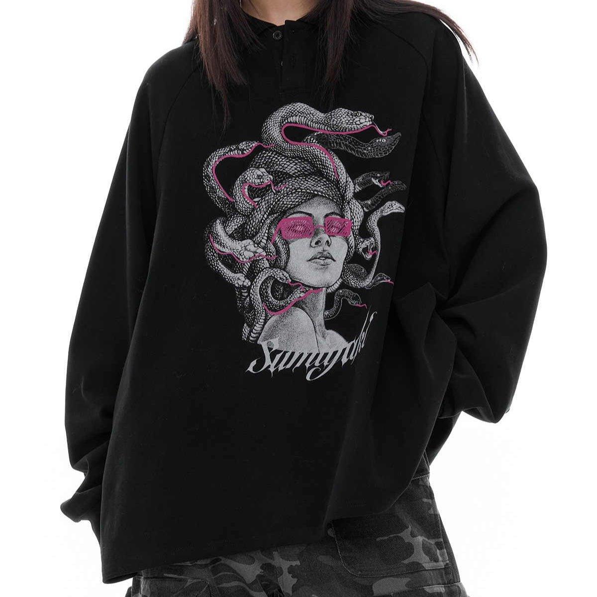 Medusa Snake Polo Sweater – Long Sleeve - MRC STORESweaters & HoodiesMy StoreKnitted Medusa Snake Long Sleeved Streetwear Polo Sweater – Autumn & Winter Top - MRC STOREMRC STORECJWY224898604DWBlackL