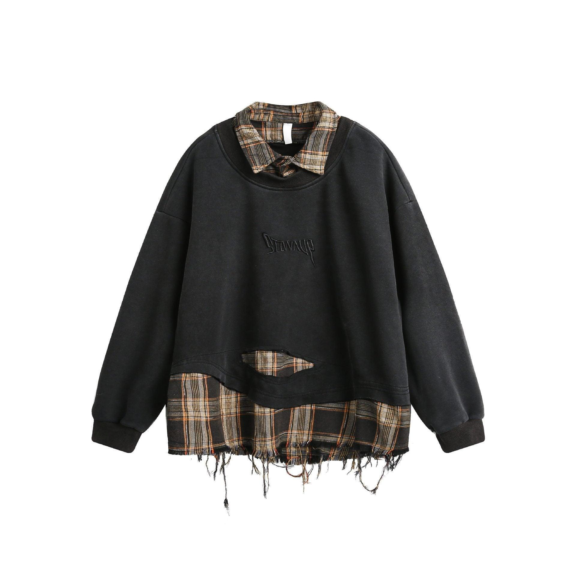 Ripped Burr Lapel Sweater – Fake Two - Piece - MRC STORESweaters & HoodiesMy StoreAmerican Style Ripped Burr Fake Two Piece Lapel Sweater – Stylish and Casual for Everyday Wear - MRC STOREMRC STORECJWY216696102BYBlackL