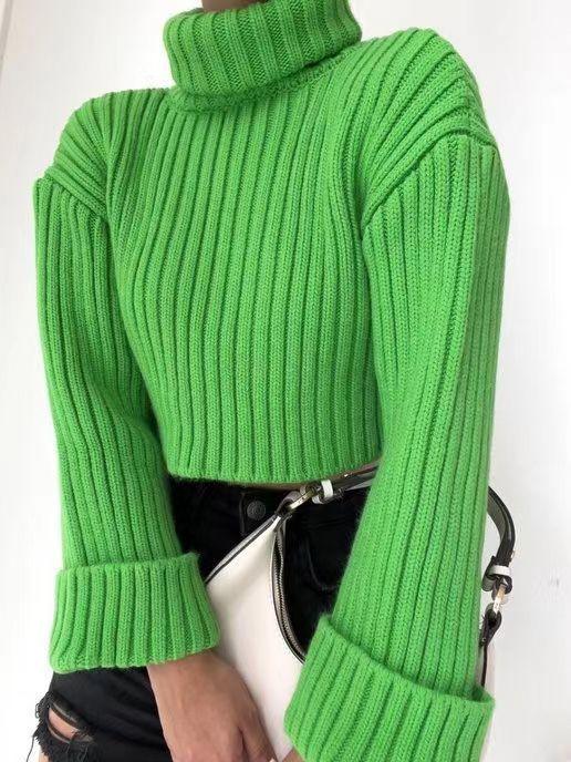 Stylish Striped Turtleneck Sweater for Women – Ultra - Short Loose Fit Design - MRC STORESweaters & HoodiesMy StoreStylish Striped Turtleneck Sweater for Women – Ultra - Short Loose Fit Design - MRC STOREMRC STORECJMY224040309IRGreenL