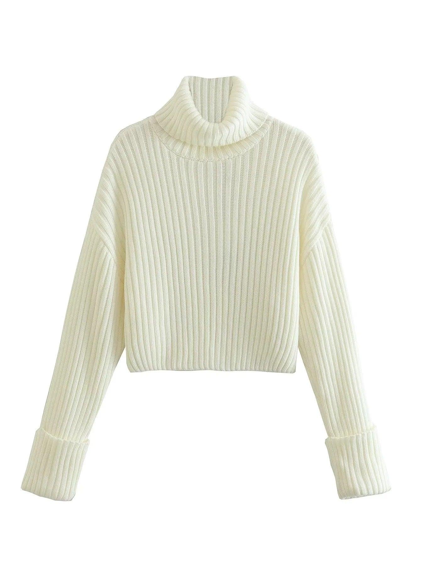 Stylish Striped Turtleneck Sweater for Women – Ultra - Short Loose Fit Design - MRC STORESweaters & HoodiesMy StoreStylish Striped Turtleneck Sweater for Women – Ultra - Short Loose Fit Design - MRC STOREMRC STORECJMY224040306FUWhiteL