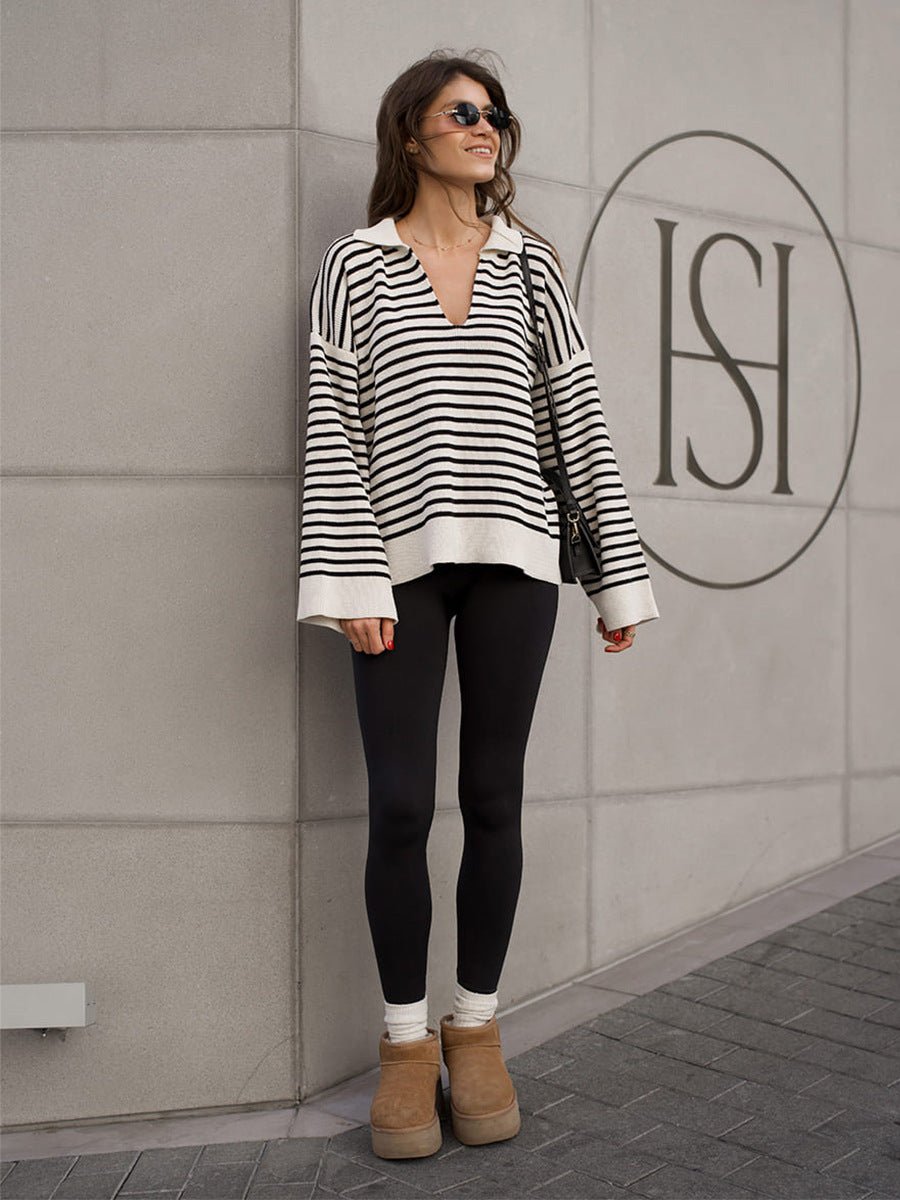 Women’s Striped Long Sleeve Sweater - MRC STORESweaters & HoodiesMy StoreWomen’s Striped Long Sleeve Sweater My Store MRC STORECJMY249044503CXBlackL