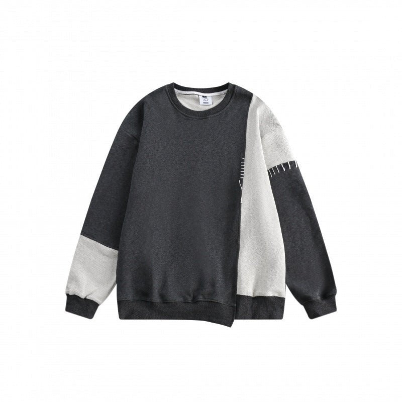 Patchwork Sweater - Loose Round Neck - MRC STORESweaters & HoodiesMy StoreMen's patchwork sweater with a loose round neck, featuring gray and blue solid colors and text pattern on the front.MRC STORECJXZ231557304DWGray2XL