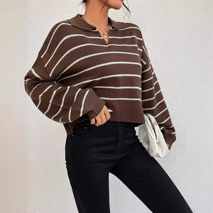 Knitted Sweater - Striped Loose Lapel - MRC STORESweaters & HoodiesMy StoreWomen’s Knitted Sweater - Striped Loose Lapel My Store MRC STORECJMY235556304DWBrownL