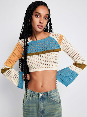 Hollow Knit Sweater – Contrast Color, Long Sleeve - MRC STORESweaters & HoodiesMy StoreContrasting Color Hollow Knit Sweater – Short Waist Long - Sleeved Women’s Fashion - MRC STOREMRC STORECJWY1780677-Yellow-LYellowL