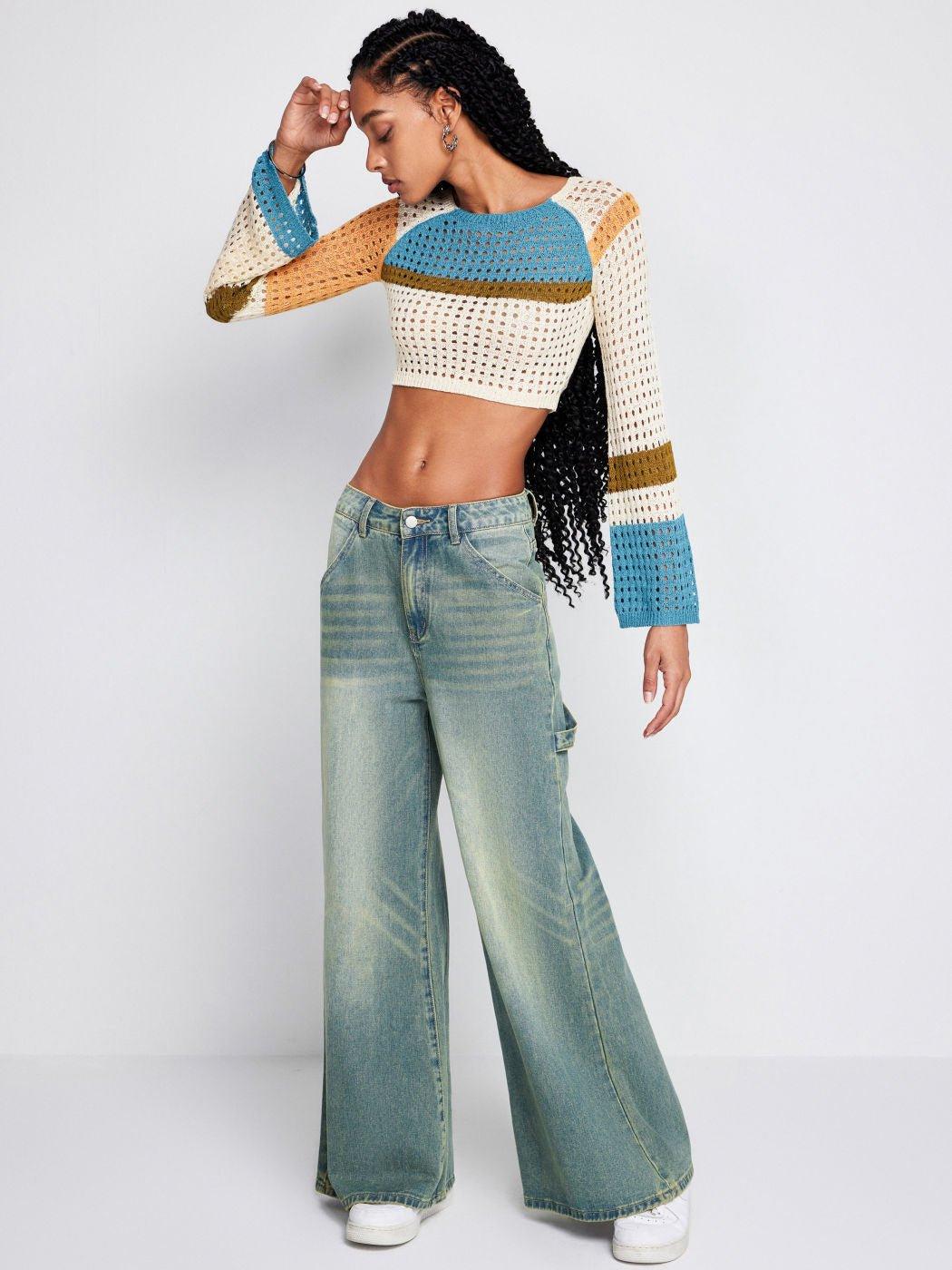 Hollow Knit Sweater – Contrast Color, Long Sleeve - MRC STORESweaters & HoodiesMy StoreContrasting Color Hollow Knit Sweater – Short Waist Long - Sleeved Women’s Fashion - MRC STOREMRC STORECJWY1780677-Yellow-LYellowL