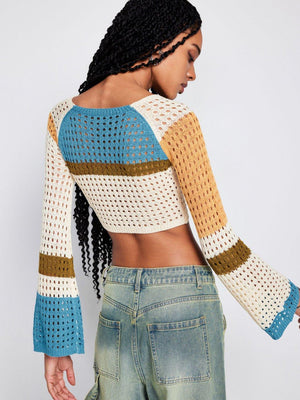 Hollow Knit Sweater – Contrast Color, Long Sleeve - MRC STORESweaters & HoodiesMy StoreContrasting Color Hollow Knit Sweater – Short Waist Long - Sleeved Women’s Fashion - MRC STOREMRC STORECJWY1780677-Yellow-LYellowL