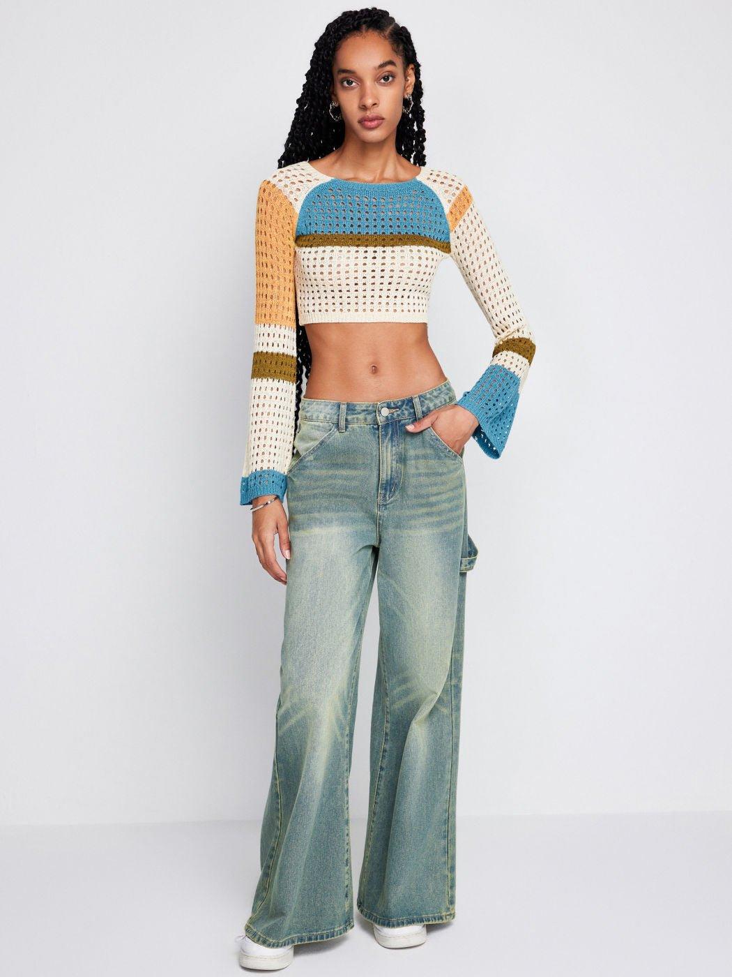 Hollow Knit Sweater – Contrast Color, Long Sleeve - MRC STORESweaters & HoodiesMy StoreContrasting Color Hollow Knit Sweater – Short Waist Long - Sleeved Women’s Fashion - MRC STOREMRC STORECJWY1780677-Yellow-LYellowL