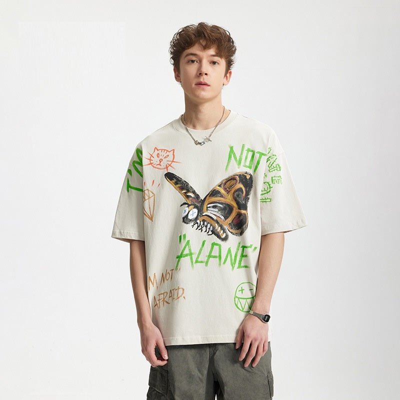 Men’s Graffiti T-Shirt - Loose Cartoon Print - MRC STORET-ShirtsMy StoreMen’s Graffiti T-Shirt - Loose Cartoon Print My Store MRC STORECJYH233230605EVBeige GrayL