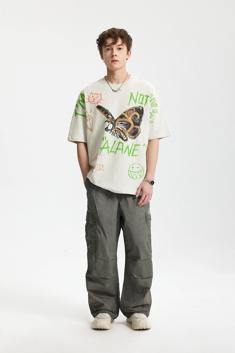Men’s Graffiti T-Shirt - Loose Cartoon Print - MRC STORET-ShirtsMy StoreMen’s Graffiti T-Shirt - Loose Cartoon Print My Store MRC STORECJYH233230605EVBeige GrayL