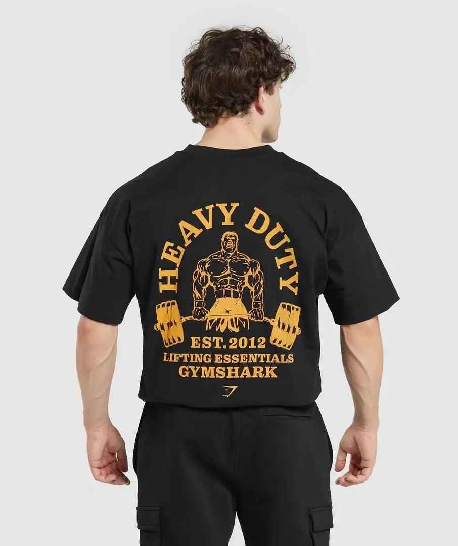 Black loose sports T-shirt from My Store featuring a shark graphic on the back, made for comfortable active wear.