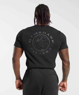 Black loose sports T-shirt from My Store featuring a shark graphic on the back, made for comfortable activewear.