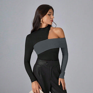 Irregular Design Slim Fit Top – Long Sleeve, Black - MRC STORET-ShirtsMy StoreWomen's Trendy top Irregular Design – Black Slim Fit Pullover with Long Sleeves - MRC STOREMRC STORECJCS227496203CXBlackL