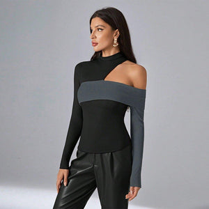 Irregular Design Slim Fit Top – Long Sleeve, Black - MRC STORET-ShirtsMy StoreWomen's Trendy top Irregular Design – Black Slim Fit Pullover with Long Sleeves - MRC STOREMRC STORECJCS227496203CXBlackL