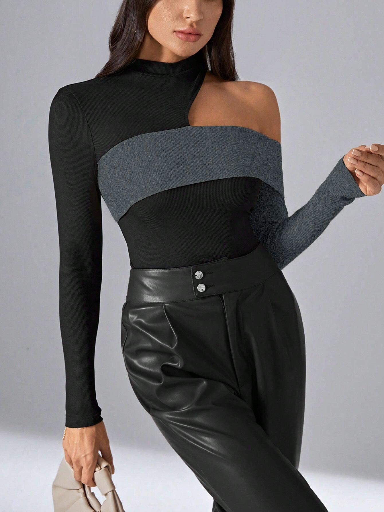 Irregular Design Slim Fit Top – Long Sleeve, Black - MRC STORET-ShirtsMy StoreWomen's Trendy top Irregular Design – Black Slim Fit Pullover with Long Sleeves - MRC STOREMRC STORECJCS227496203CXBlackL