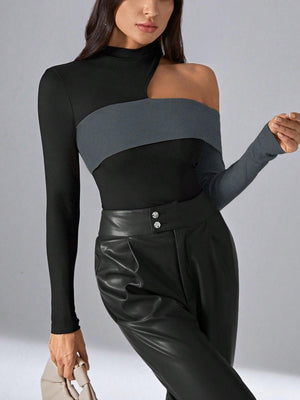 Irregular Design Slim Fit Top – Long Sleeve, Black - MRC STORET-ShirtsMy StoreWomen's Trendy top Irregular Design – Black Slim Fit Pullover with Long Sleeves - MRC STOREMRC STORECJCS227496203CXBlackL