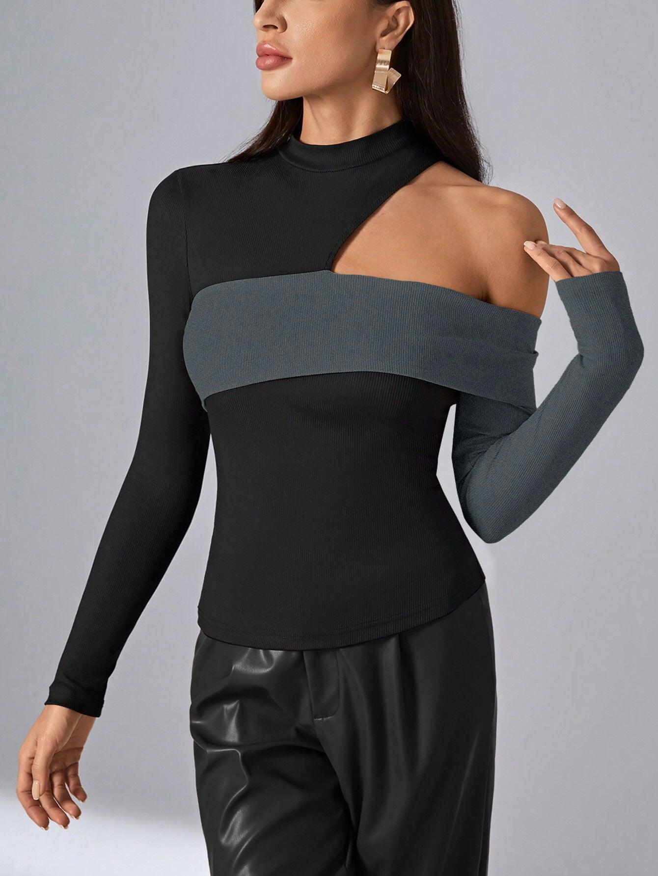 Irregular Design Slim Fit Top – Long Sleeve, Black - MRC STORET-ShirtsMy StoreWomen's Trendy top Irregular Design – Black Slim Fit Pullover with Long Sleeves - MRC STOREMRC STORECJCS227496203CXBlackL