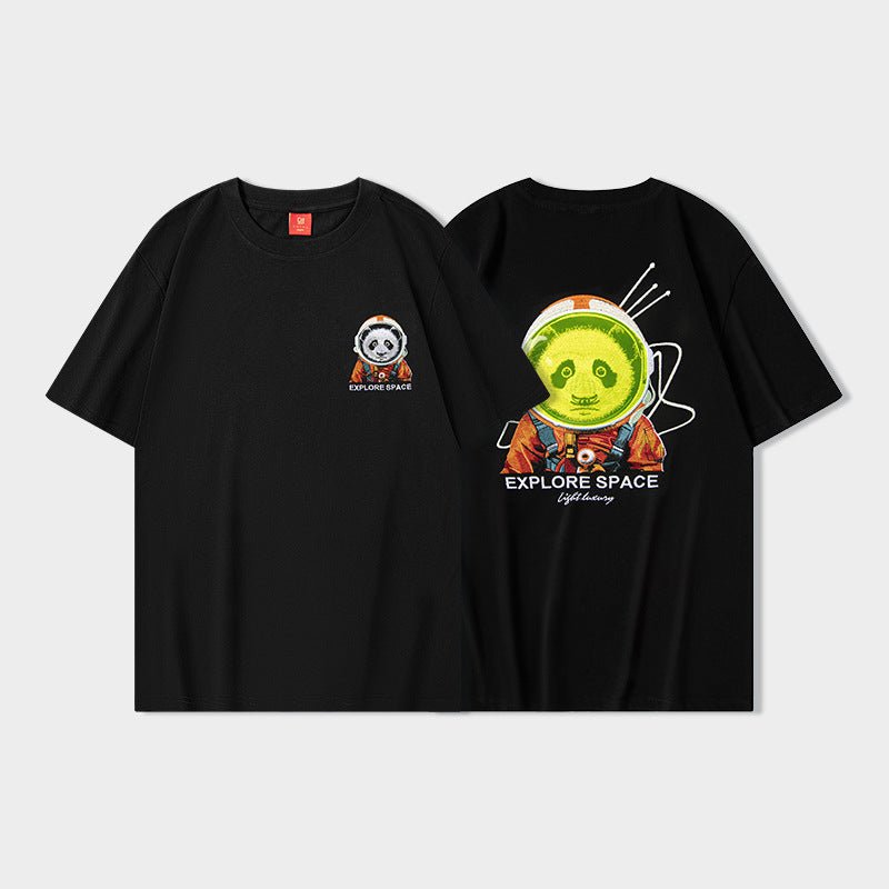 Short Sleeve Space Panda Embroidery T-Shirt - Heavy Craft - MRC STORET-ShirtsMy StoreShort Sleeve Space Panda Embroidery T-Shirt - Heavy Craft My Store MRC STORECJYH231794703CXBlackL