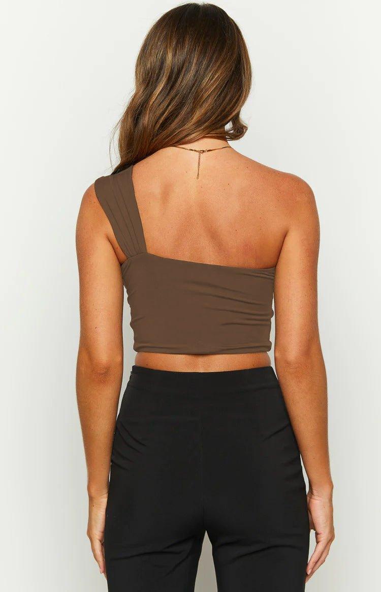 Women's Casual top One - Shoulder Hollow Out T-Shirt – Solid Color Slim Fit Top - MRC STORET-ShirtsMy StoreWomen's Casual top One - Shoulder Hollow Out T-Shirt – Solid Color Slim Fit Top - MRC STOREMRC STORECJCS226187508HSLight CoffeeL
