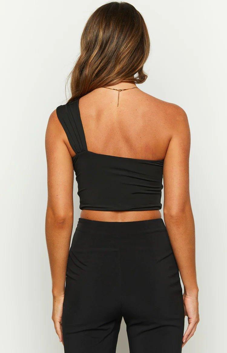 Women's Casual top One - Shoulder Hollow Out T-Shirt – Solid Color Slim Fit Top - MRC STORET-ShirtsMy StoreWomen's Casual top One - Shoulder Hollow Out T-Shirt – Solid Color Slim Fit Top - MRC STOREMRC STORECJCS226187504DWBlackL