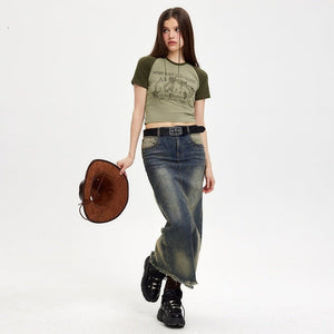 Cat T-Shirt Color Block – Raglan Sleeve, Cropped - MRC STORET-ShirtsMy StoreCat T-Shirt Color Block – Raglan Sleeve, CroppedMRC STORECJCS214354506FUGreen GrayL