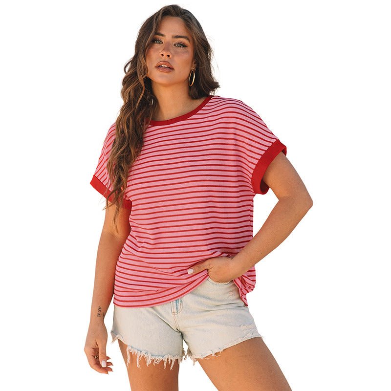 Women's Loose Striped Knitted T-Shirt – Casual Style - MRC STORET-ShirtsMy StoreWomen's Loose Striped Knitted T-Shirt – Casual Style My Store  20.53MRC STORECJCS232373703CXPinkL