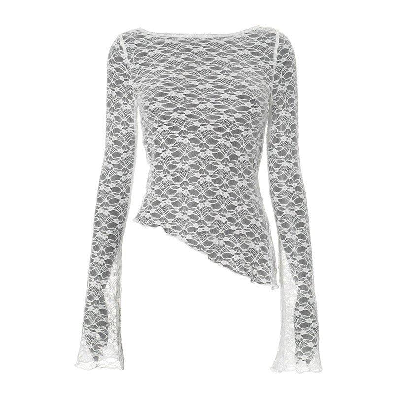 Lace Slant Cut T-Shirt – Long Sleeve, Lightweight - MRC STORET-ShirtsMy StoreLace Slant - Cut Bottom Long Sleeve T-Shirt Top – Lightweight Pullover with Patch Detail for Socialite Style - MRC STOREMRC STORECJCS224534103CXWhiteL
