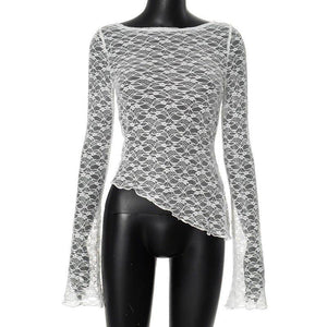 Lace Slant Cut T-Shirt – Long Sleeve, Lightweight - MRC STORET-ShirtsMy StoreLace Slant - Cut Bottom Long Sleeve T-Shirt Top – Lightweight Pullover with Patch Detail for Socialite Style - MRC STOREMRC STORECJCS224534103CXWhiteL