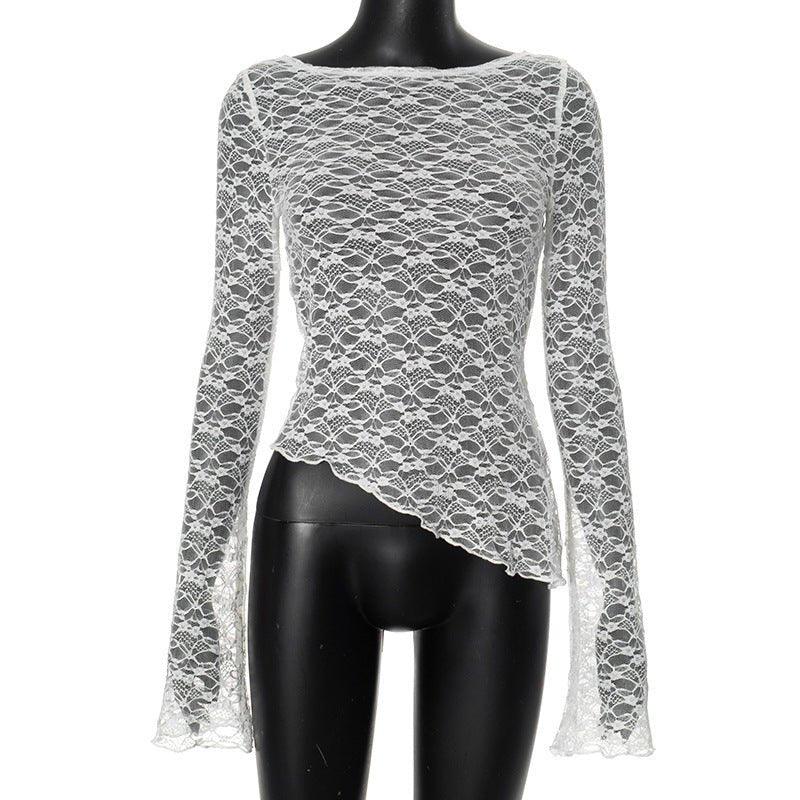 Lace Slant Cut T-Shirt – Long Sleeve, Lightweight - MRC STORET-ShirtsMy StoreLace Slant - Cut Bottom Long Sleeve T-Shirt Top – Lightweight Pullover with Patch Detail for Socialite Style - MRC STOREMRC STORECJCS224534103CXWhiteL