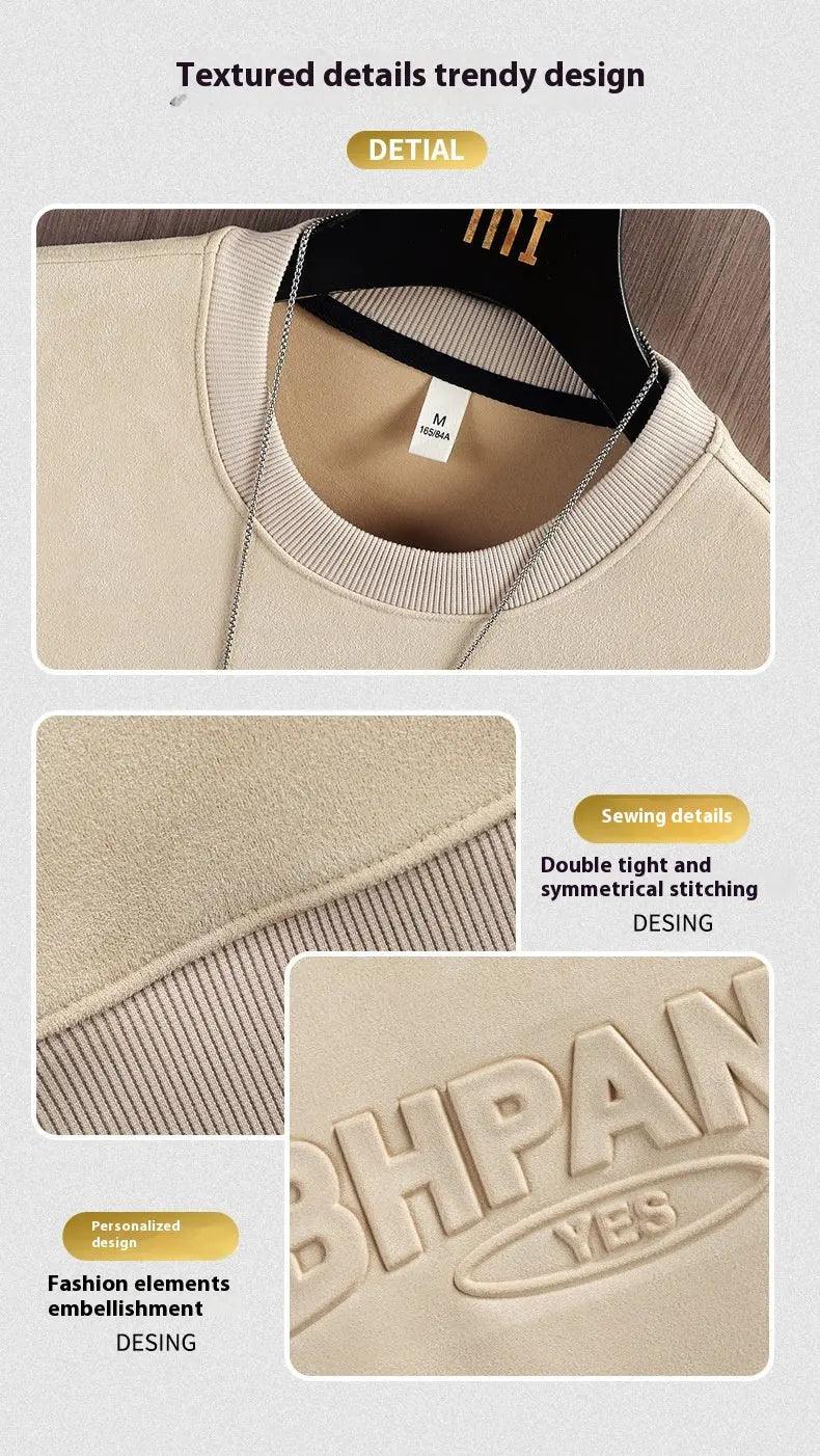 Apricot suede round neck sweater, a stylish top by My Store, shown in size 2XL with soft texture and cozy fit.