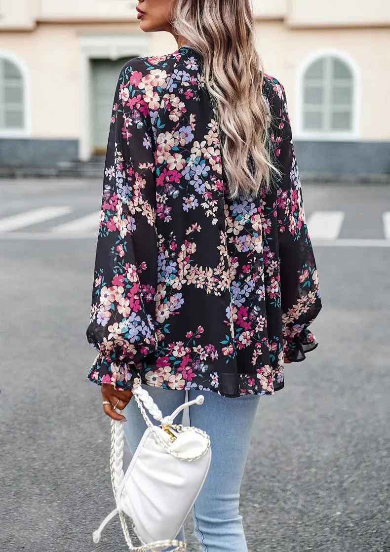 Chic Floral V - Neck Blouse - MRC STOREtopMy StoreChic Floral V - Neck BlouseMRC STORECJCS1792944-Apricot-LApricotL